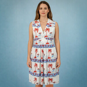 Bettie Page Size 16W Tropical Palm Tree Pinup Sleeveless Fit Flare Cotton Dress